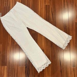 Loranzo Italia White Pants Lace Scalloped Hem Italian Trousers Formal Sz 42 US 6